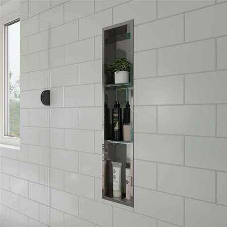 ALFI BRAND 8 x 36 in. Polished Stainless Steel Vertical Triple Shelf Bath Shower Niche - Grey AL13742